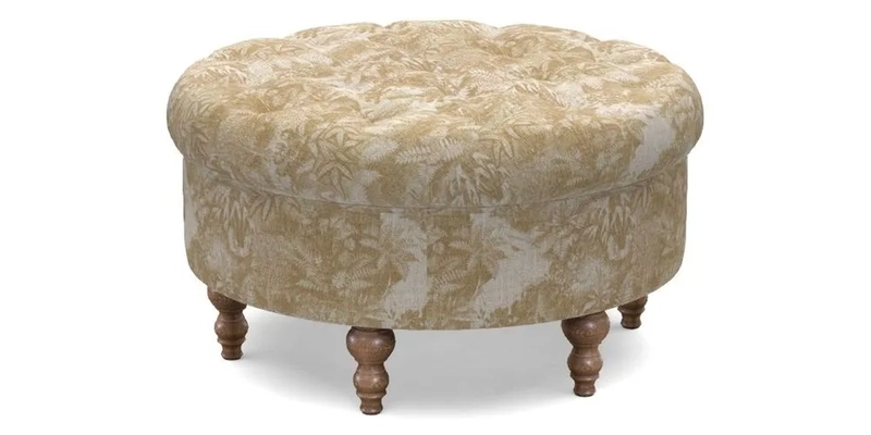 Burford Footstool in V&A Threads of India Opulent Velvets Lahore Dynasty Flame with fringe in Sophie Bullion Fringe Currant