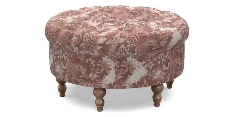 Burford Footstool in V&A Threads of India Opulent Velvets Lahore Dynasty Flame with fringe in Sophie Bullion Fringe Currant