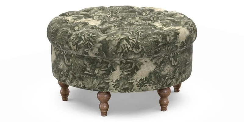 Burford Footstool in V&A Threads of India Opulent Velvets Lahore Dynasty Flame with fringe in Sophie Bullion Fringe Currant