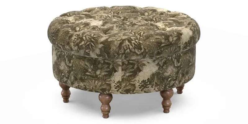 Burford Footstool in V&A Threads of India Opulent Velvets Lahore Dynasty Flame with fringe in Sophie Bullion Fringe Currant Burford Footstool in V&A Threads of India Opulent Velvets Lahore Dynasty Flame with fringe in Sophie Bullion Fringe Currant