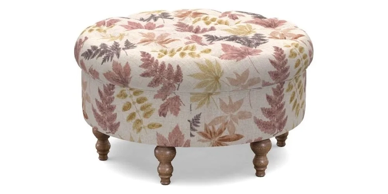 Burford Footstool in V&A Threads of India Opulent Velvets Lahore Dynasty Flame with fringe in Sophie Bullion Fringe Currant