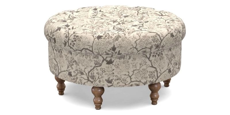 Burford Footstool in V&A Threads of India Opulent Velvets Lahore Dynasty Flame with fringe in Sophie Bullion Fringe Currant