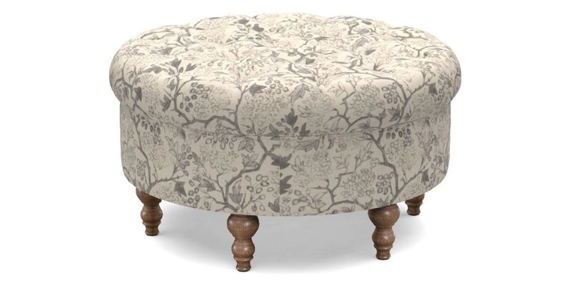 Burford Footstool in V&A Threads of India Opulent Velvets Lahore Dynasty Flame with fringe in Sophie Bullion Fringe Currant