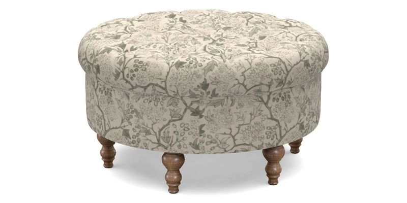 Burford Footstool in V&A Threads of India Opulent Velvets Lahore Dynasty Flame with fringe in Sophie Bullion Fringe Currant