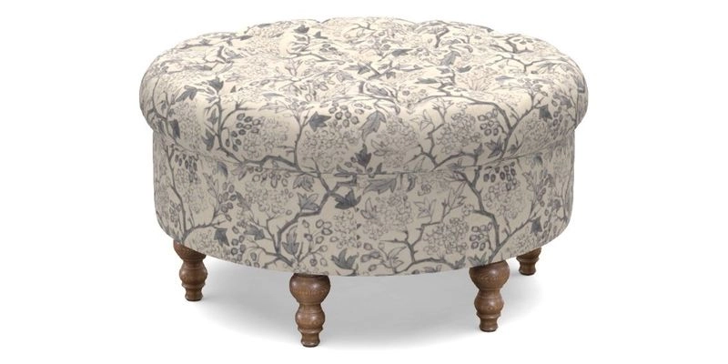 Burford Footstool in V&A Threads of India Opulent Velvets Lahore Dynasty Flame with fringe in Sophie Bullion Fringe Currant