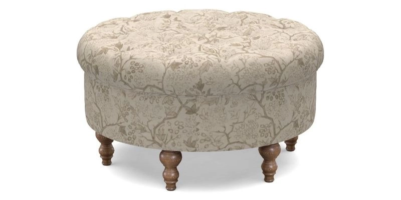 Burford Footstool in V&A Threads of India Opulent Velvets Lahore Dynasty Flame with fringe in Sophie Bullion Fringe Currant