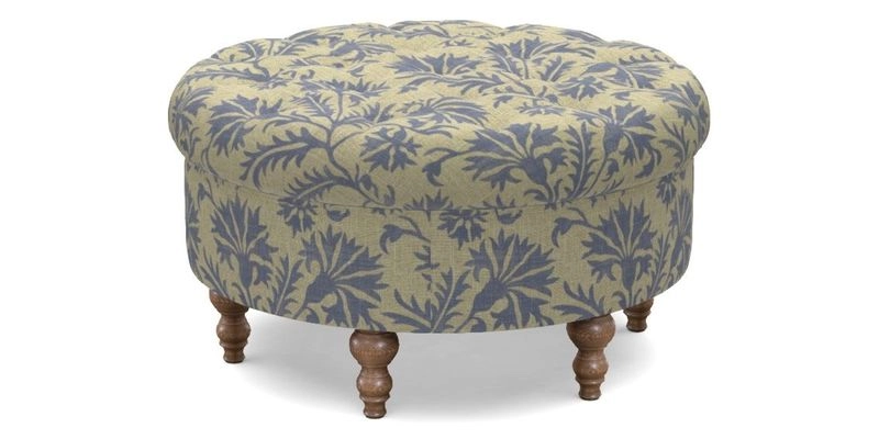 Burford Footstool in V&A Threads of India Opulent Velvets Lahore Dynasty Flame with fringe in Sophie Bullion Fringe Currant