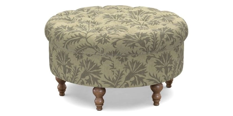 Burford Footstool in V&A Threads of India Opulent Velvets Lahore Dynasty Flame with fringe in Sophie Bullion Fringe Currant