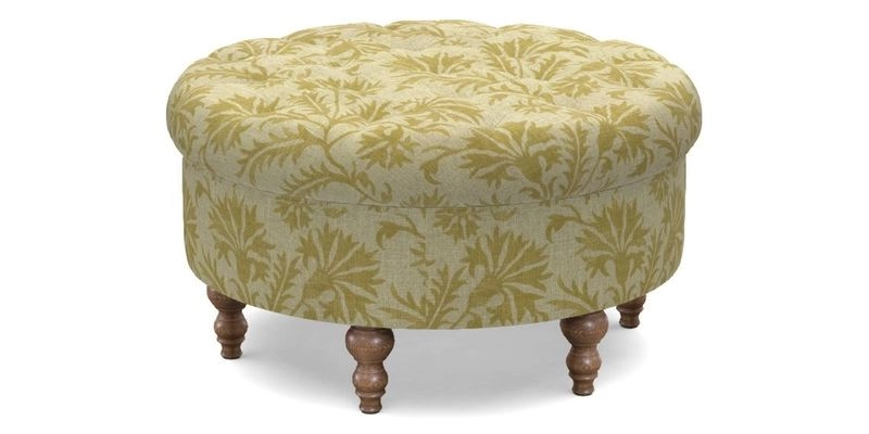 Burford Footstool in V&A Threads of India Opulent Velvets Lahore Dynasty Flame with fringe in Sophie Bullion Fringe Currant