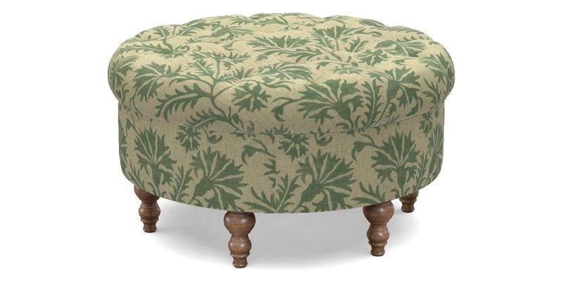 Burford Footstool in V&A Threads of India Opulent Velvets Lahore Dynasty Flame with fringe in Sophie Bullion Fringe Currant