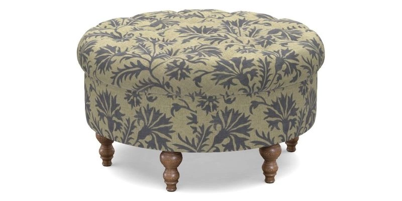 Burford Footstool in V&A Threads of India Opulent Velvets Lahore Dynasty Flame with fringe in Sophie Bullion Fringe Currant