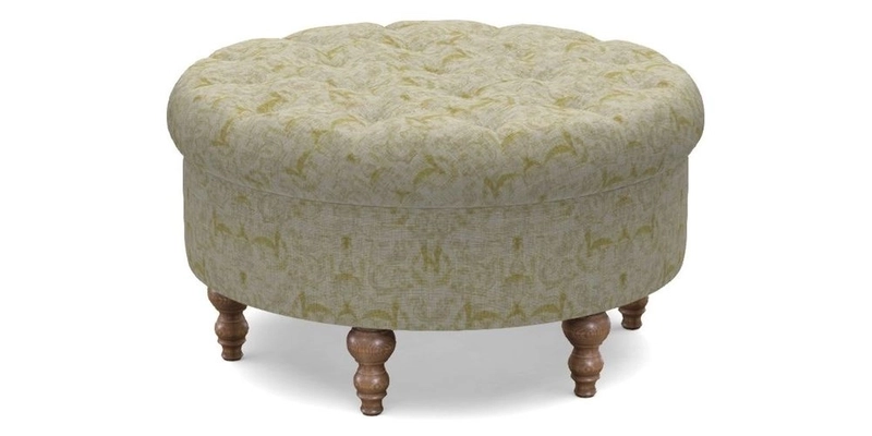 Burford Footstool in V&A Threads of India Opulent Velvets Lahore Dynasty Flame with fringe in Sophie Bullion Fringe Currant