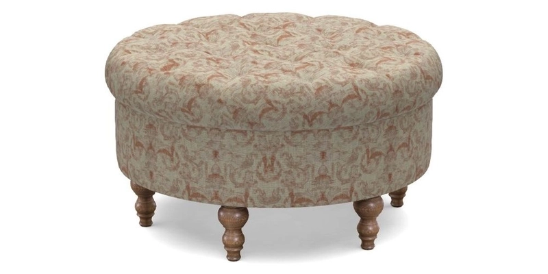 Burford Footstool in V&A Threads of India Opulent Velvets Lahore Dynasty Flame with fringe in Sophie Bullion Fringe Currant