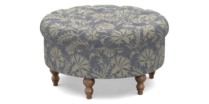 Burford Footstool in V&A Threads of India Opulent Velvets Lahore Dynasty Flame with fringe in Sophie Bullion Fringe Currant