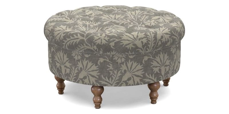 Burford Footstool in V&A Threads of India Opulent Velvets Lahore Dynasty Flame with fringe in Sophie Bullion Fringe Currant