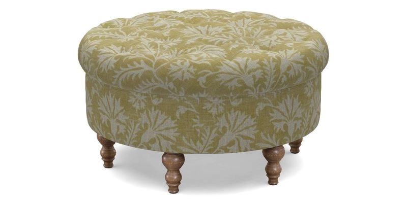 Burford Footstool in V&A Threads of India Opulent Velvets Lahore Dynasty Flame with fringe in Sophie Bullion Fringe Currant