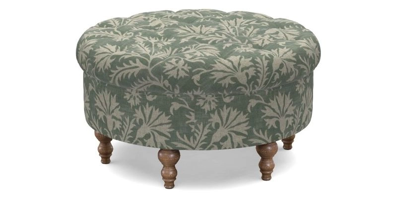 Burford Footstool in V&A Threads of India Opulent Velvets Lahore Dynasty Flame with fringe in Sophie Bullion Fringe Currant