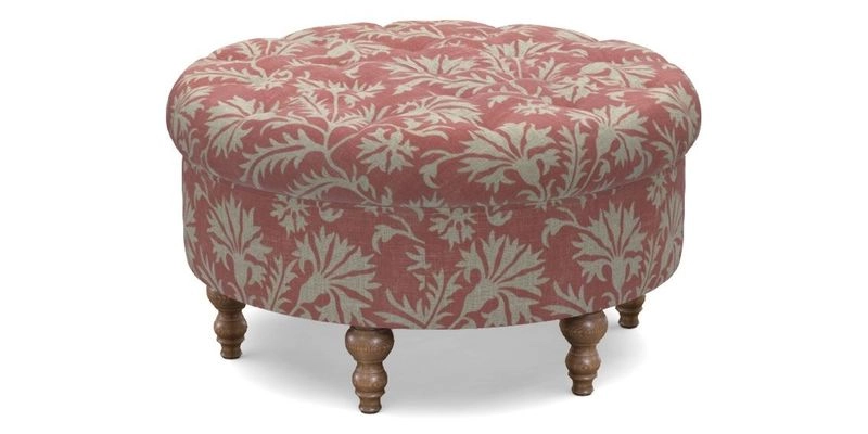 Burford Footstool in V&A Threads of India Opulent Velvets Lahore Dynasty Flame with fringe in Sophie Bullion Fringe Currant