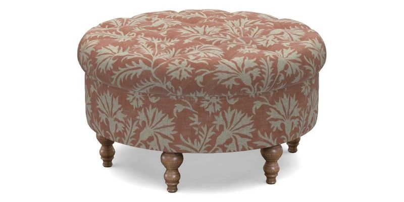 Burford Footstool in V&A Threads of India Opulent Velvets Lahore Dynasty Flame with fringe in Sophie Bullion Fringe Currant