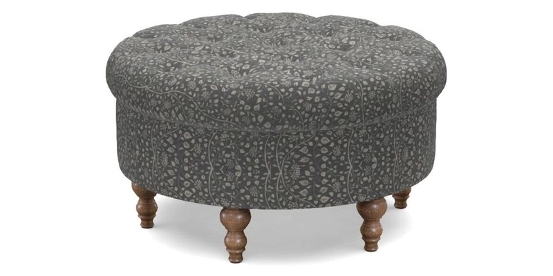 Burford Footstool in V&A Threads of India Opulent Velvets Lahore Dynasty Flame with fringe in Sophie Bullion Fringe Currant