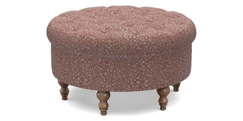 Burford Footstool in V&A Threads of India Opulent Velvets Lahore Dynasty Flame with fringe in Sophie Bullion Fringe Currant