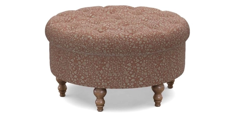 Burford Footstool in V&A Threads of India Opulent Velvets Lahore Dynasty Flame with fringe in Sophie Bullion Fringe Currant