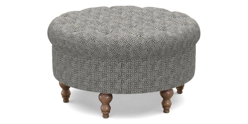 Burford Footstool in V&A Threads of India Opulent Velvets Lahore Dynasty Flame with fringe in Sophie Bullion Fringe Currant