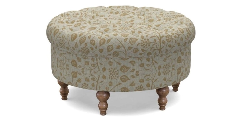 Burford Footstool in V&A Threads of India Opulent Velvets Lahore Dynasty Flame with fringe in Sophie Bullion Fringe Currant