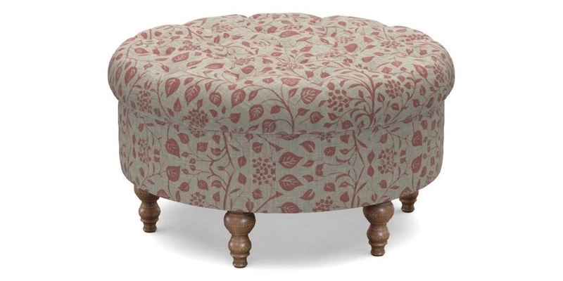 Burford Footstool in V&A Threads of India Opulent Velvets Lahore Dynasty Flame with fringe in Sophie Bullion Fringe Currant