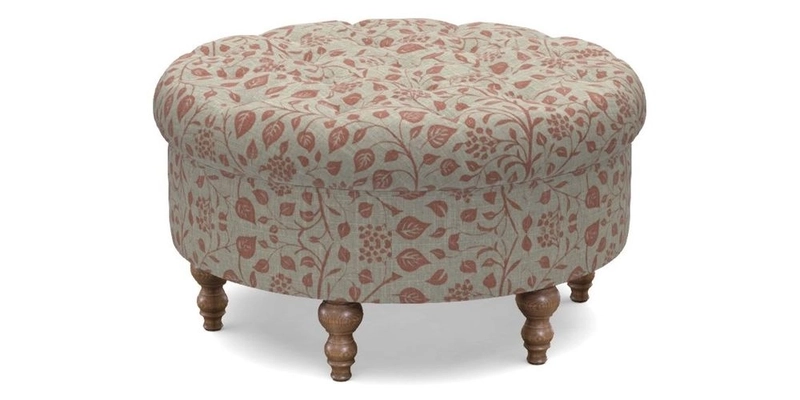 Burford Footstool in V&A Threads of India Opulent Velvets Lahore Dynasty Flame with fringe in Sophie Bullion Fringe Currant