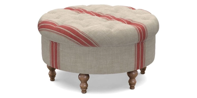 Burford Footstool in V&A Threads of India Opulent Velvets Lahore Dynasty Flame with fringe in Sophie Bullion Fringe Currant