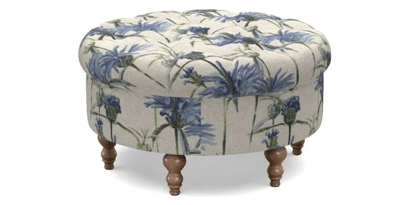 Burford Footstool in V&A Threads of India Opulent Velvets Lahore Dynasty Flame with fringe in Sophie Bullion Fringe Currant