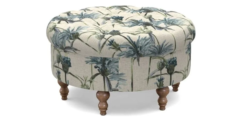 Burford Footstool in V&A Threads of India Opulent Velvets Lahore Dynasty Flame with fringe in Sophie Bullion Fringe Currant