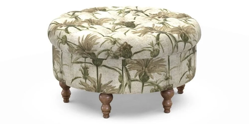 Burford Footstool in V&A Threads of India Opulent Velvets Lahore Dynasty Flame with fringe in Sophie Bullion Fringe Currant