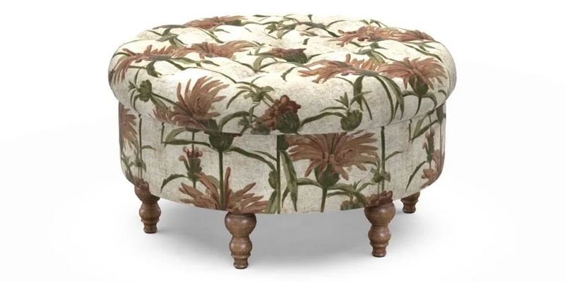 Burford Footstool in V&A Threads of India Opulent Velvets Lahore Dynasty Flame with fringe in Sophie Bullion Fringe Currant Burford Footstool in V&A Threads of India Opulent Velvets Lahore Dynasty Flame with fringe in Sophie Bullion Fringe Currant