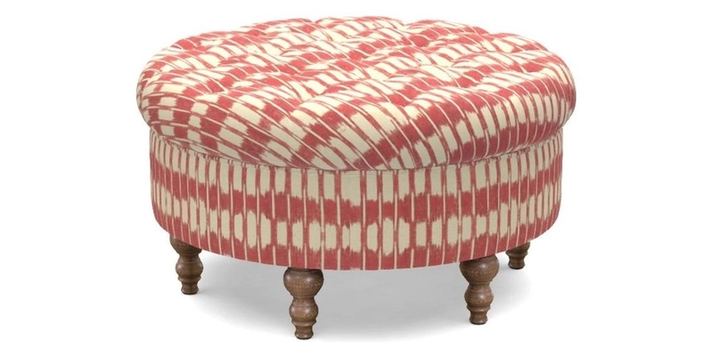 Burford Footstool in V&A Threads of India Opulent Velvets Lahore Dynasty Flame with fringe in Sophie Bullion Fringe Currant