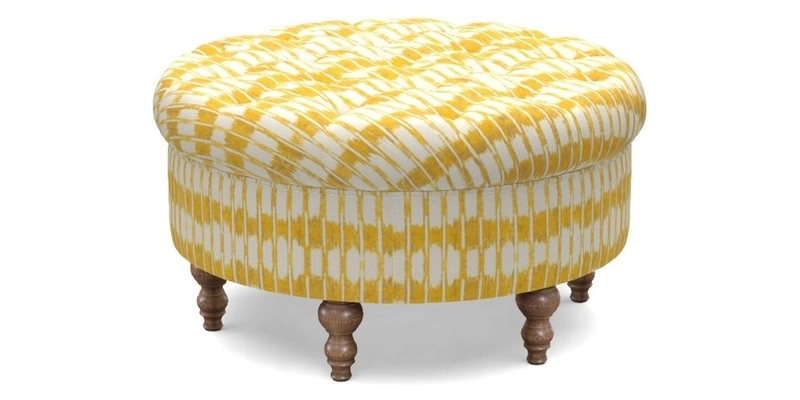 Burford Footstool in V&A Threads of India Opulent Velvets Lahore Dynasty Flame with fringe in Sophie Bullion Fringe Currant