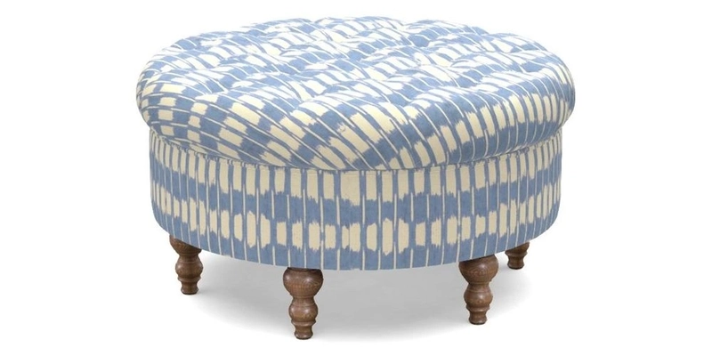 Burford Footstool in V&A Threads of India Opulent Velvets Lahore Dynasty Flame with fringe in Sophie Bullion Fringe Currant