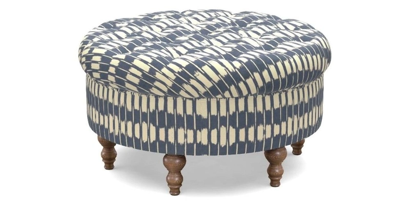 Burford Footstool in V&A Threads of India Opulent Velvets Lahore Dynasty Flame with fringe in Sophie Bullion Fringe Currant