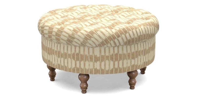 Burford Footstool in V&A Threads of India Opulent Velvets Lahore Dynasty Flame with fringe in Sophie Bullion Fringe Currant