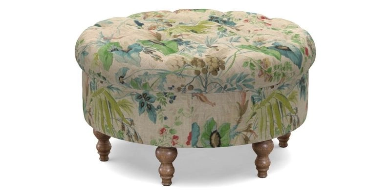 Burford Footstool in V&A Threads of India Opulent Velvets Lahore Dynasty Flame with fringe in Sophie Bullion Fringe Currant