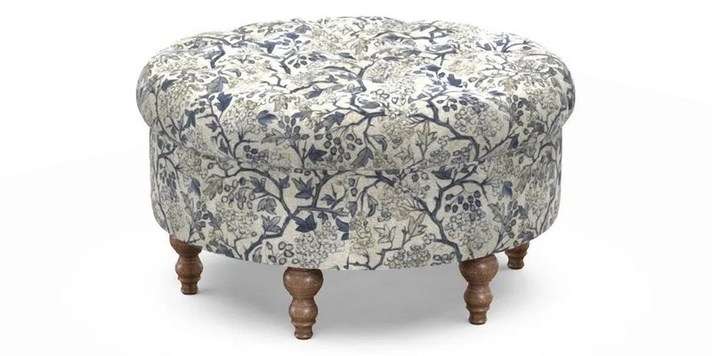 Burford Footstool in V&A Threads of India Opulent Velvets Lahore Dynasty Flame with fringe in Sophie Bullion Fringe Currant Burford Footstool in V&A Threads of India Opulent Velvets Lahore Dynasty Flame with fringe in Sophie Bullion Fringe Currant