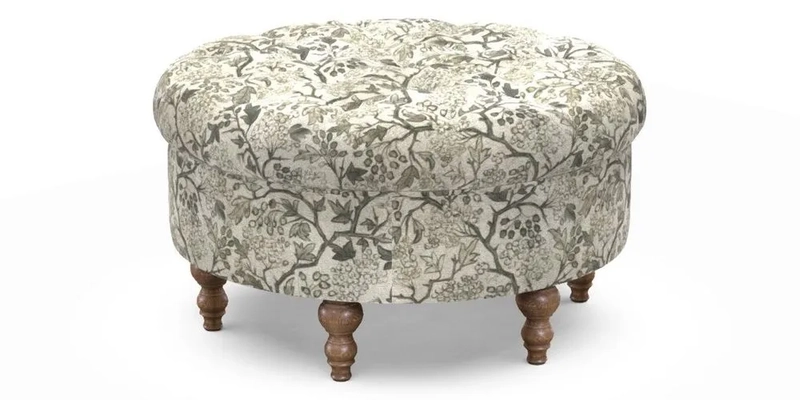 Burford Footstool in V&A Threads of India Opulent Velvets Lahore Dynasty Flame with fringe in Sophie Bullion Fringe Currant