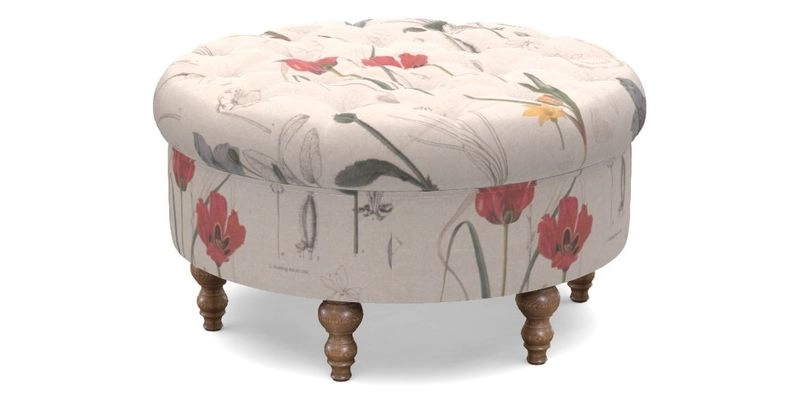 Burford Footstool in V&A Threads of India Opulent Velvets Lahore Dynasty Flame with fringe in Sophie Bullion Fringe Currant