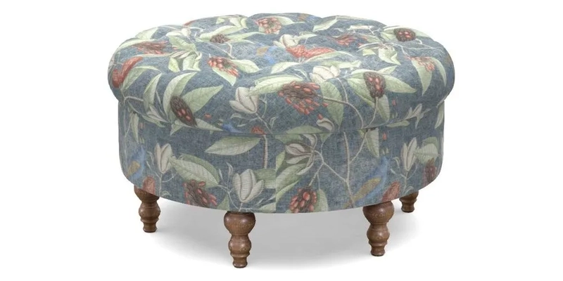 Burford Footstool in V&A Threads of India Opulent Velvets Lahore Dynasty Flame with fringe in Sophie Bullion Fringe Currant