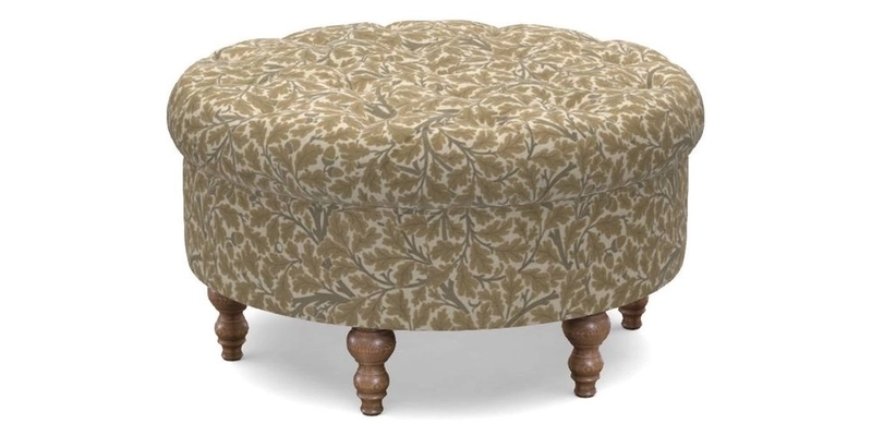 Burford Footstool in V&A Threads of India Opulent Velvets Lahore Dynasty Flame with fringe in Sophie Bullion Fringe Currant