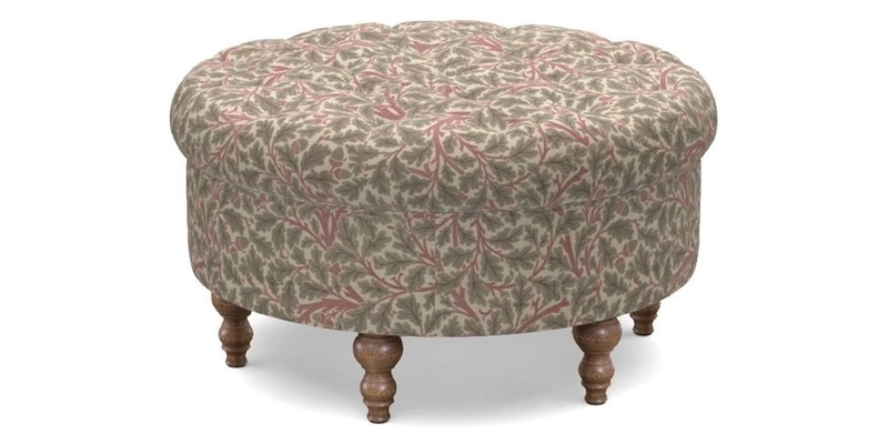 Burford Footstool in V&A Threads of India Opulent Velvets Lahore Dynasty Flame with fringe in Sophie Bullion Fringe Currant