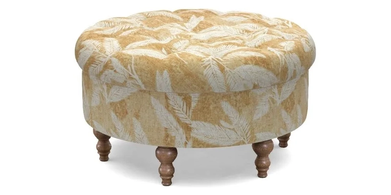 Burford Footstool in V&A Threads of India Opulent Velvets Lahore Dynasty Flame with fringe in Sophie Bullion Fringe Currant