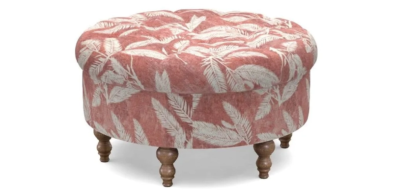 Burford Footstool in V&A Threads of India Opulent Velvets Lahore Dynasty Flame with fringe in Sophie Bullion Fringe Currant