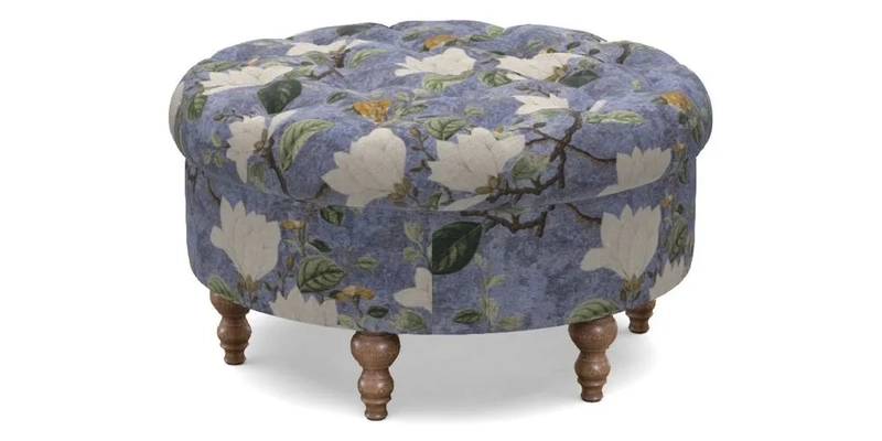 Burford Footstool in V&A Threads of India Opulent Velvets Lahore Dynasty Flame with fringe in Sophie Bullion Fringe Currant